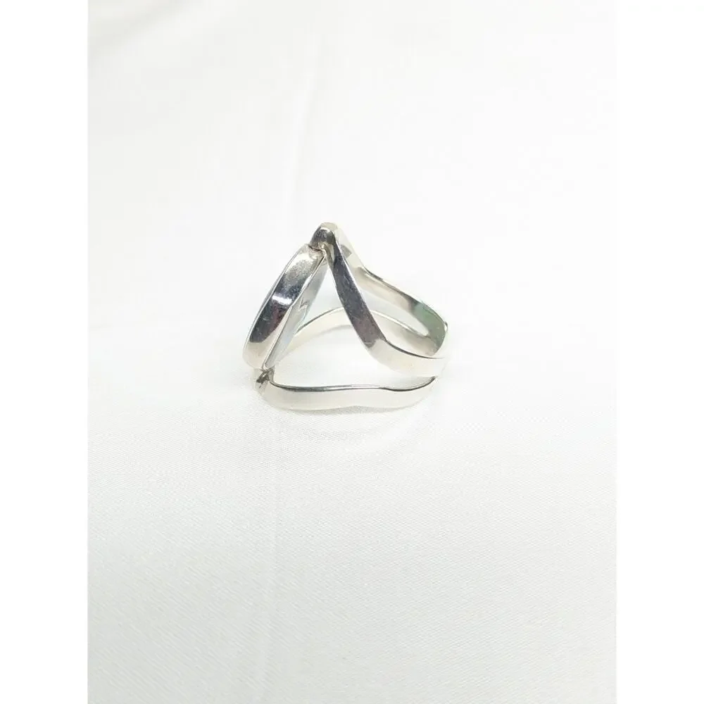 950 Peruvian Solid Silver Flip Ring Blue-Shell Gemstone Handcrafted Adjustable